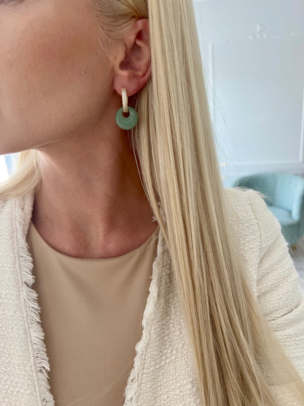 Ring earrings, jade stone // Auskarai rinkės, žadeito akmenys