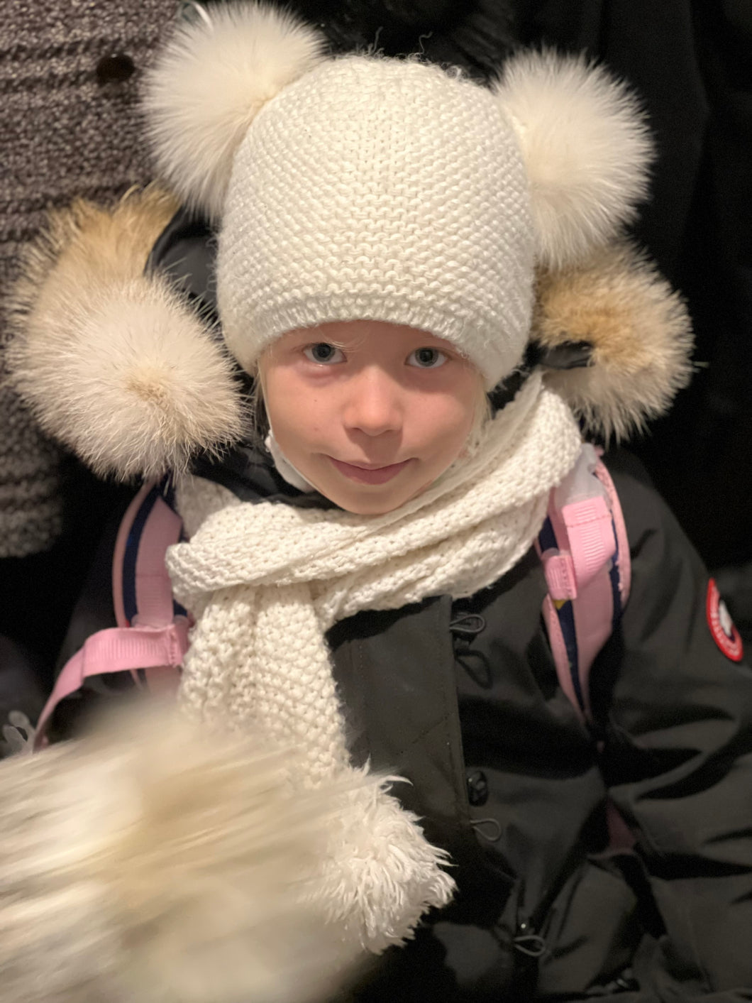 Knitted white wool hat with white pompoms // Megzta balta vilnonė kepurė su pomponais