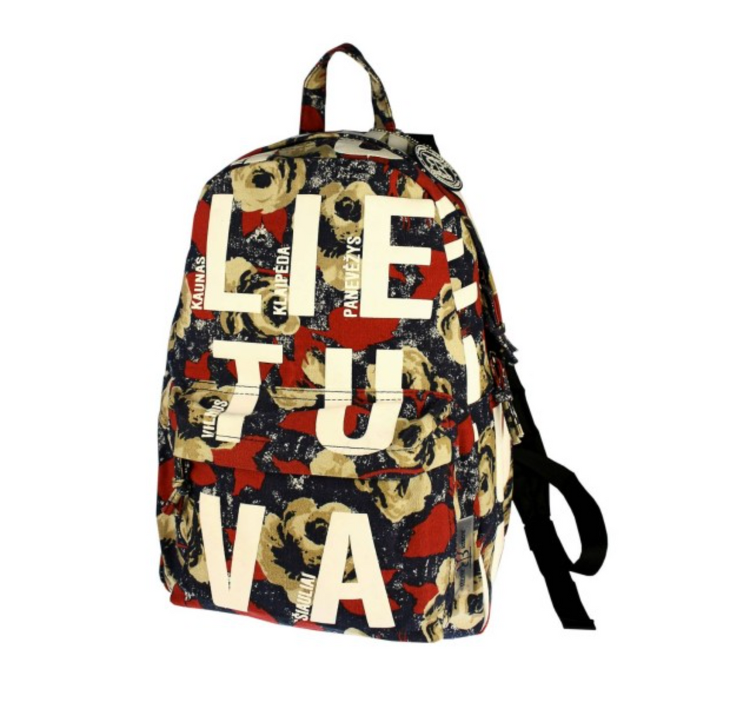 Flowery backpack with engraved Lietuva // Gėlėta laisvalaikio kuprinė Lietuva