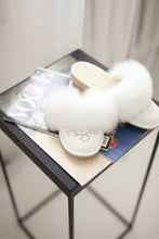 Load image into Gallery viewer, White Sheepskin Slippers with Fox Fur Pompom
