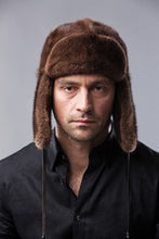 Load image into Gallery viewer, Fur mink hat &quot;Ushanka&quot; dar brown
