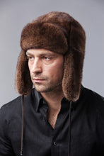 Load image into Gallery viewer, Fur mink hat &quot;Ushanka&quot; dar brown
