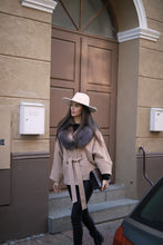 Load image into Gallery viewer, Wool and cashmere poncho beige with sleeves and long collar in golden frost
