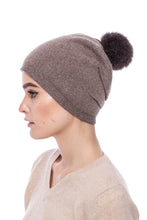 Load image into Gallery viewer, Brown Knitted Cashmere and Wool Hat with Brown Pompom
