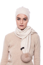 Load image into Gallery viewer, Beige Knitted Cashmere and Wool Hat with Beige Pompom
