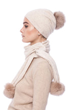 Load image into Gallery viewer, Beige Knitted Cashmere and Wool Hat with Beige Pompom
