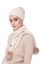 Load image into Gallery viewer, Beige Knitted Cashmere and Wool Hat with Beige Pompom
