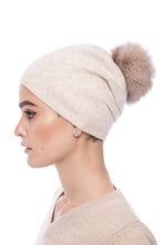 Load image into Gallery viewer, Beige Knitted Cashmere and Wool Hat with Beige Pompom
