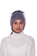 Load image into Gallery viewer, Grey Knitted Hat with Mink &amp; Fox Fur
