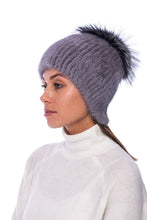 Load image into Gallery viewer, Grey Knitted Hat with Mink &amp; Fox Fur
