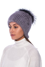 Load image into Gallery viewer, Grey Knitted Hat with Mink &amp; Fox Fur
