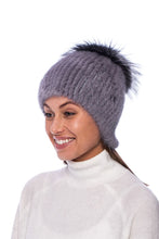 Load image into Gallery viewer, Grey Knitted Hat with Mink &amp; Fox Fur
