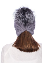 Load image into Gallery viewer, Grey Knitted Hat with Mink &amp; Fox Fur
