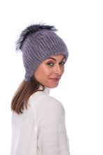 Load image into Gallery viewer, Grey Knitted Hat with Mink &amp; Fox Fur
