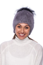 Load image into Gallery viewer, Grey Knitted Hat with Mink &amp; Fox Fur
