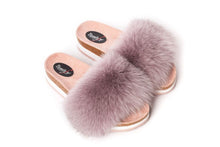 Load image into Gallery viewer, Slippers with fox fur in dusty rose / Šlepetės su lapės kailiu, pilkšvas
