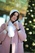 Load image into Gallery viewer, Knitted White Cashmere and Wool Hat &amp; Scarf Set with Pompoms
