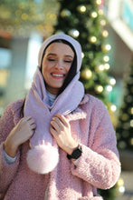 Load image into Gallery viewer, Knitted Pink Cashmere and Wool Hat &amp; Scarf Set with Pompoms
