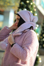 Load image into Gallery viewer, Knitted Pink Cashmere and Wool Hat &amp; Scarf Set with Pompoms
