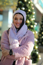 Load image into Gallery viewer, Knitted Pink Cashmere and Wool Hat &amp; Scarf Set with Pompoms
