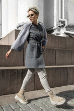 Load image into Gallery viewer, Wool and cashmere coat grey with grey mink sleeves / Vilnonis Paltas
