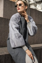 Load image into Gallery viewer, Wool and cashmere coat grey with grey mink sleeves / Vilnonis Paltas
