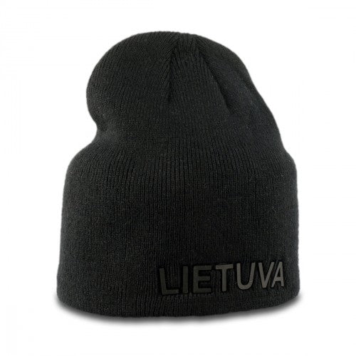 Black fall/winter hat with engraved Lietuva // Juoda rudeninė/žieminė kepurė su užrašais Lietuva